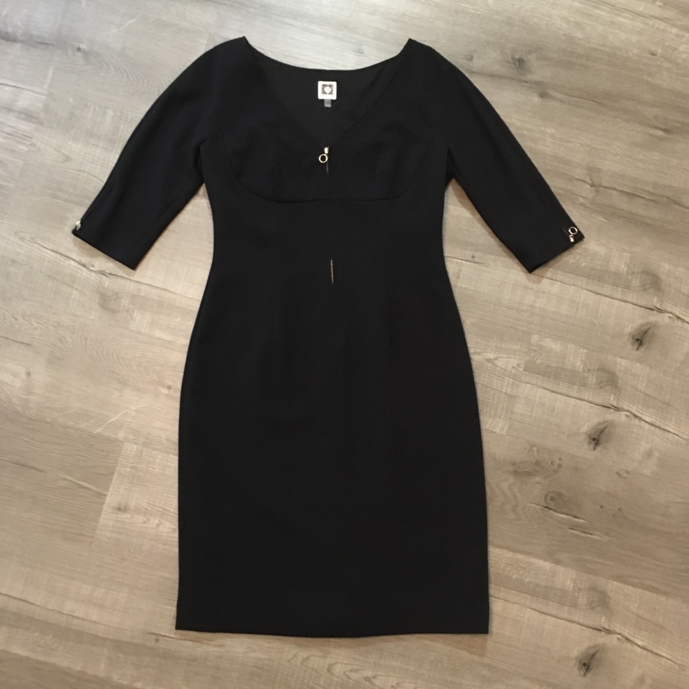 Anne Klein Perfect Black Dress Round metal zipper pulls size 10